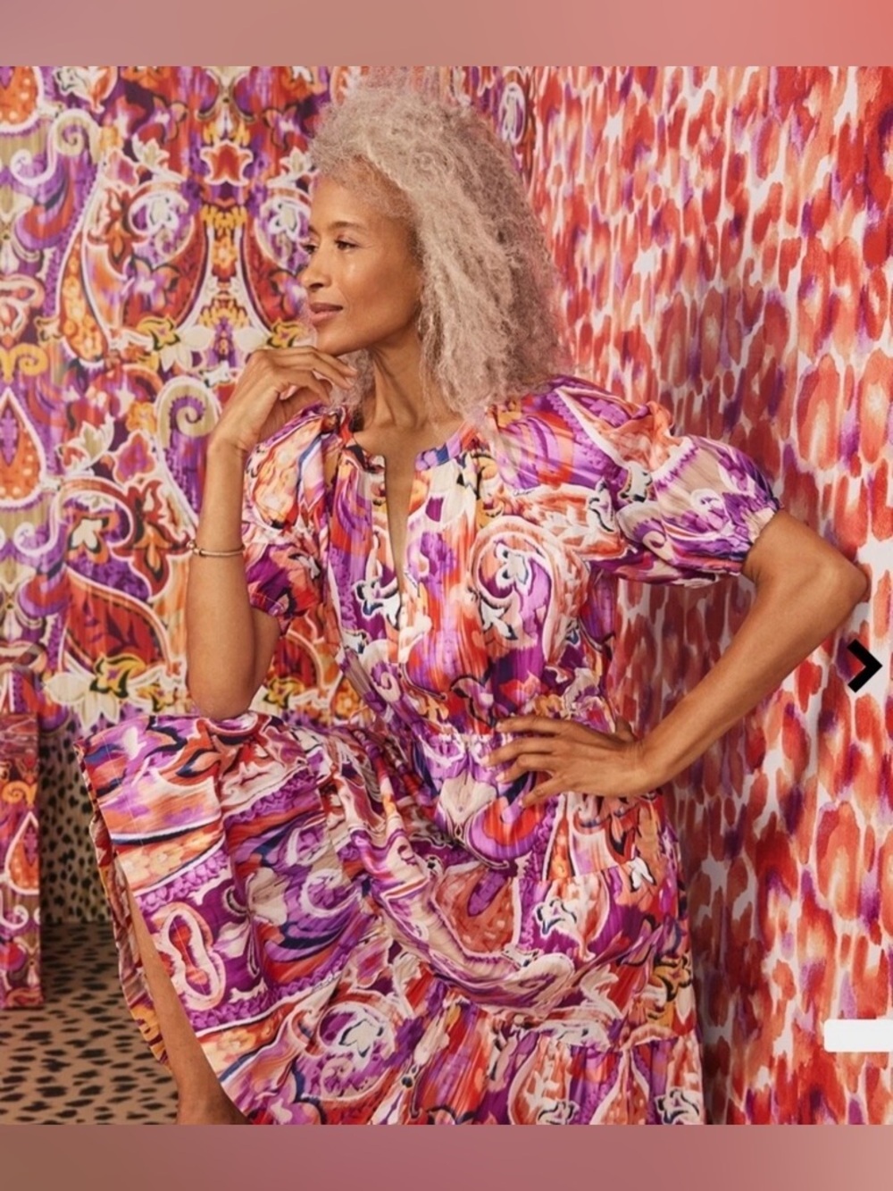 Chico's 40th Anniversary Paisley Tiered Dress Size 2.5/14, 100% Pima Cotton